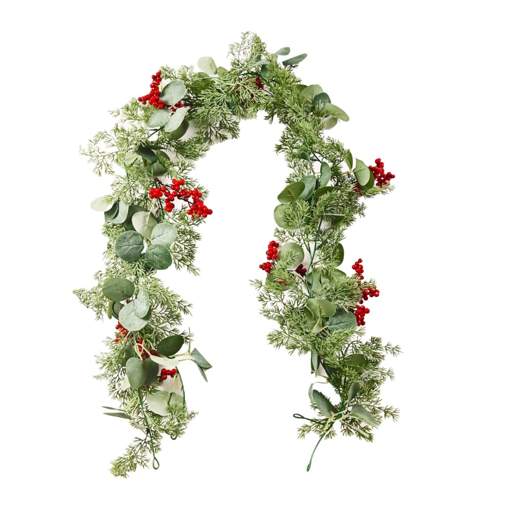 Eucalyptus Preserved - 5.9-Foot Length Christmas Garland Eucalyptus Berries