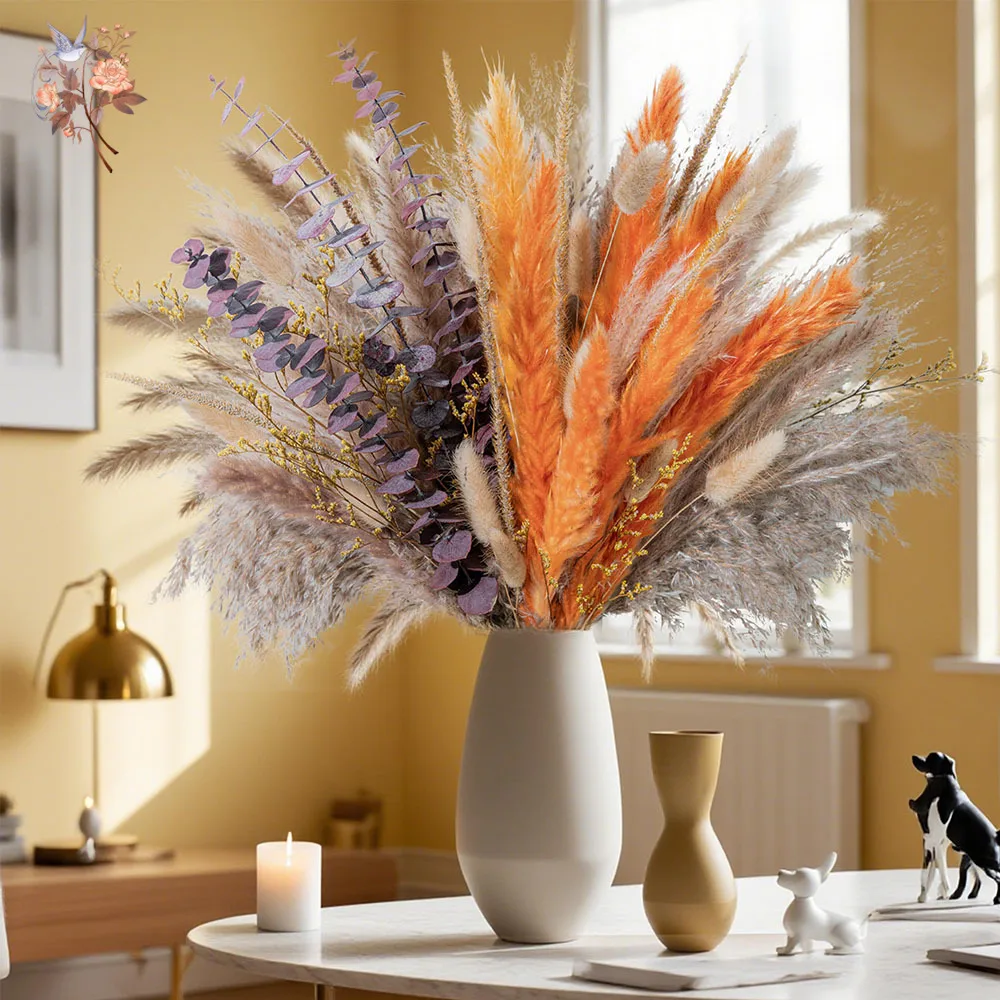 60pcs Orange Pampas Grass Drie - Eucalyptus Preserved 评论和价格